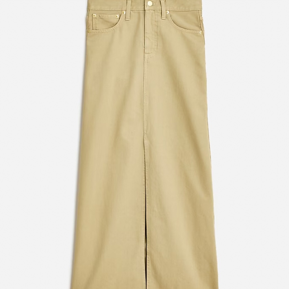 J.Crew Classic denim maxi skirt in khaki NWT. Size 31